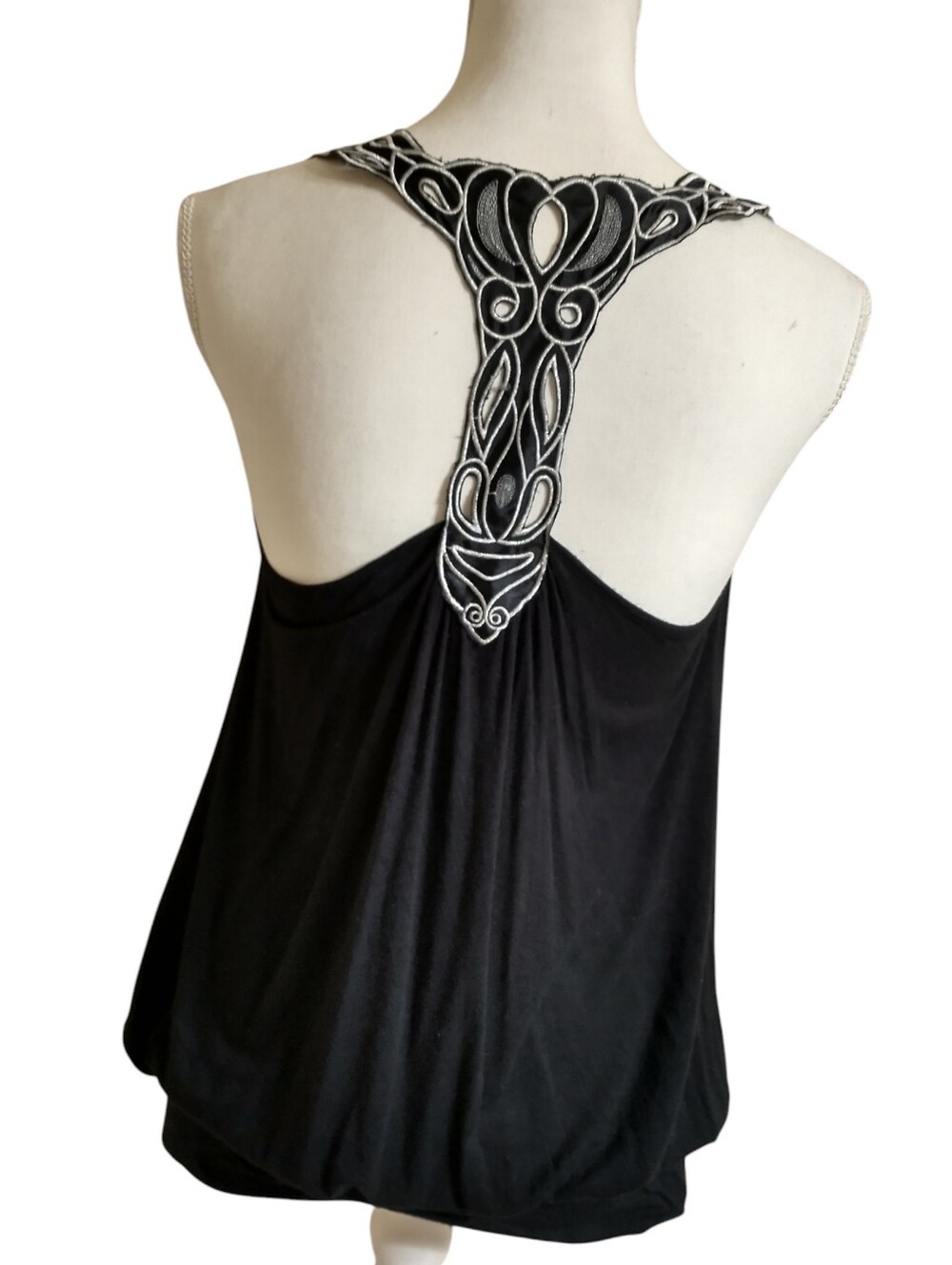 Black Tank with Back Embroidered Detail